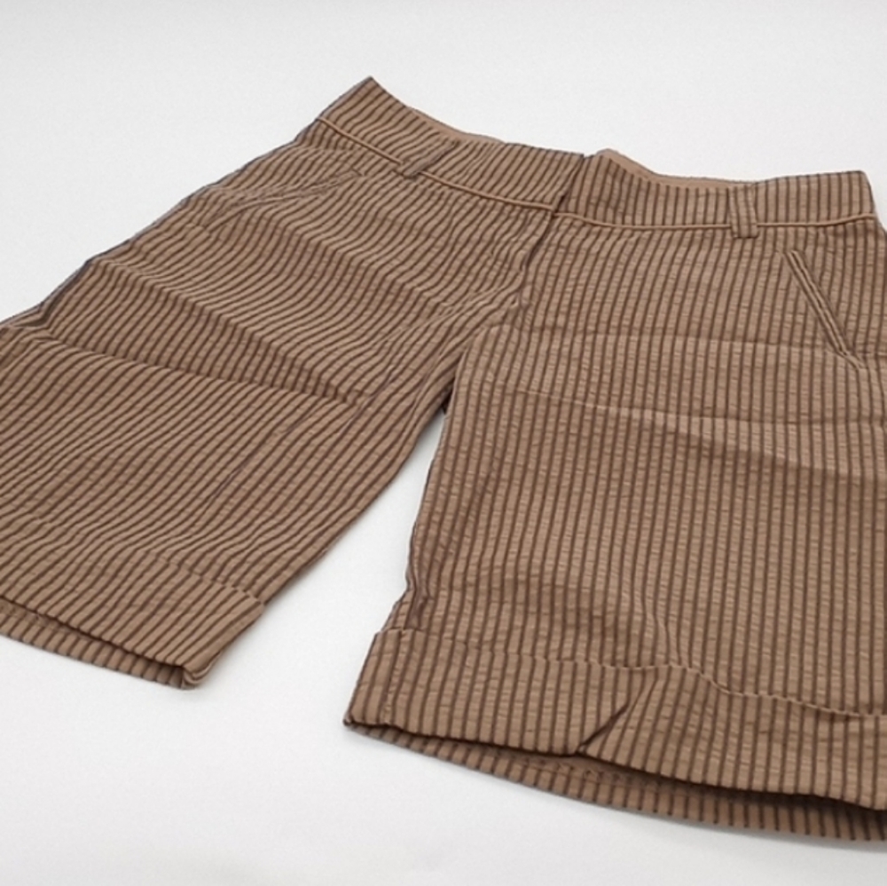 BCBGirls Pinstripe Brown Tan‎ Cuffed Shorts 2